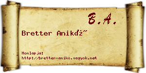 Bretter Anikó névjegykártya
